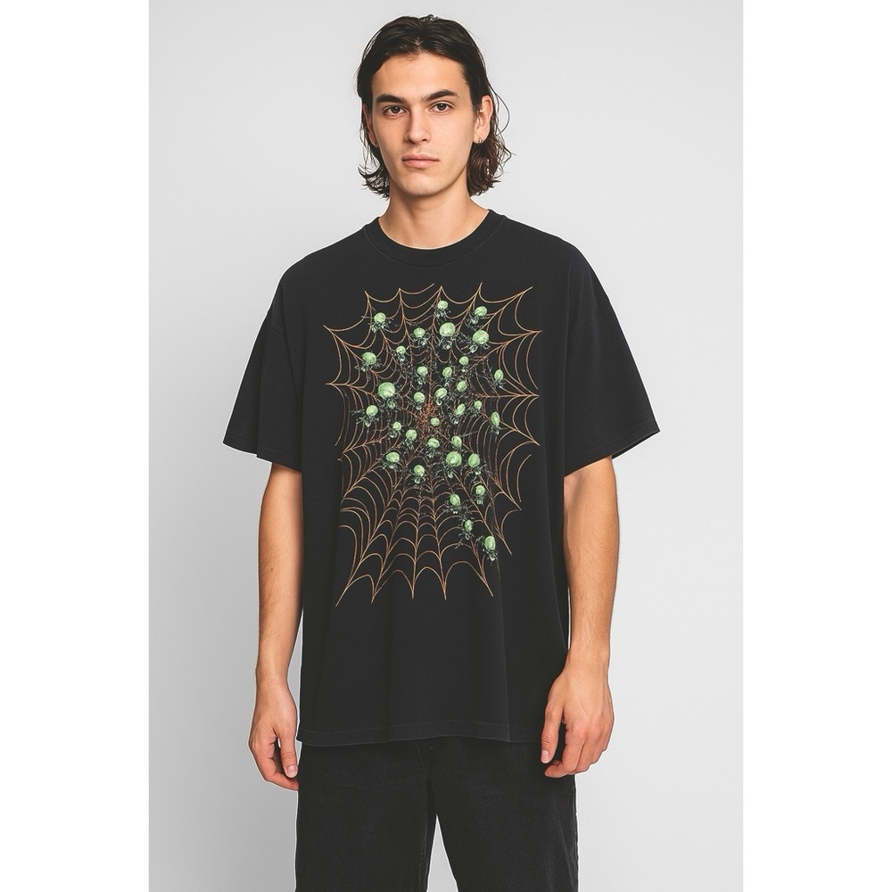 American Vintage Glow Skulls Spider Web Goth Graphic Horror Halloween Unisex Tee